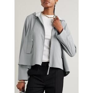 NWT Loewe Cropped Hooded Embroidered Cotton Twill Jacket Light Gray 34 / US 2
